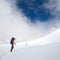 Hiker crosses Cho La pass in Khumbu valley, Nepal