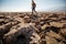 A hiker in Death Valley National Park, Geology, sand