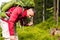 Hiker eating blueberries