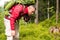 Hiker eating blueberries