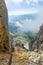 Hiker at Ellmauer Halt, Wilder Kaiser mountains of Austria - close to Gruttenhuette, Going, Tyrol, Austria - Hiking in the Alps of