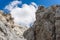 Hiker at Ellmauer Halt, Wilder Kaiser mountains of Austria - close to Gruttenhuette, Going, Tyrol, Austria - Hiking in the Alps of