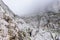 Hiker at Ellmauer Halt, Wilder Kaiser mountains of Austria - close to Gruttenhuette, Going, Tyrol, Austria - Hiking in the Alps of