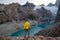 Hiker enjoy beautiful view of mountain landscape. Fitz Roy, Patagonia, Argentina