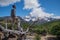 Hiker enjoy beautiful view of mountain landscape.   Fitz Roy, Patagonia, Argentina