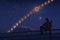 A hiker enjoy the moon eclipse