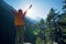 Hiker enjoying the sunrise in the himalaya mountains