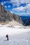 Hiker on the glacier climbing towards the summit of Zugspitze