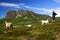 Hiker in Jotunheimen and goats