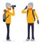 Hiker looking through binoculars. illustration in cartoon flat style isolated on white background