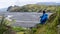 Hiker looking at Landscape View Of Thorsmork Mountains Canyon And River