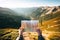 Hiker looking at a map in the mountains. Travel concept