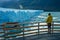 Hiker in Los Glaciares National Park ,Glacier Perrito Moreno in Patagonia, Argentina