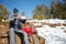 Hiker making selfi on mountain