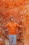 Hiker man in Bryce Canyon hiking relaxing looking at amazing view during hike on summer travel in Bryce Canyon National