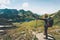 Hiker Man enjoying lake and mountains