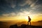 Hiker meets the sunset on the Moro rock in Sequoia national park, California, USA