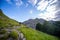 Hiker on Mount Pania on the Apuan Alps Alpi Apuane, Tuscany, Lucca