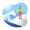 Hiker Mountaineer Man Standing on Top Ice Snow Mountain Flat Illustration