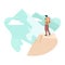 Hiker Mountaineer Man Standing on Top Ice Snow Mountain Flat Illustration