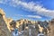 Hiker in Natural Fort rock formation