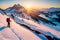 A hiker navigating a steep, snow-covered slope in the heart of a pristine winter wilderness