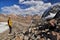 Hiker in Pamir mountains