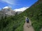 Hiker on Plain of Six Glaciers Trail