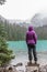Hiker in Rain at Middle Joffre Lake