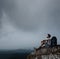 Hiker relaxing on the rock