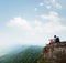 Hiker relaxing on the rock