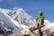 Hiker rests on the trek in Himalayas, Nepal