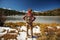 Hiker in Rocky mountains National park in USA