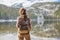 Hiker in Rocky mountains National park in USA