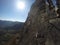 Hiker`s feet climbing the Pedra do Baú