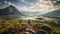 Hiker\\\'s Journey: Captivating Mountain Trail With Breathtaking Marsh View