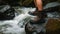 A Hiker\\\'s Quest Unfolds, Traversing Rugged Terrain with Determined Trekking Shoes. Generative AI