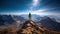 Hiker\\\'s Triumph: At the Summit with a Stunning Mountain View, Generative AI