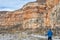 Hiker in sandstone canyon