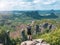 Hiker shouts greetings to valley and Schrammsteine  rocks