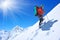 Hiker in the snowy mountain