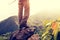 Hiker stand on mountain peak rock