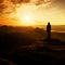 Hiker stand on the sharp corner of sandstone rock in rock empires park and watching over the misty and foggy morning valley to Sun