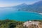 Hiker standing on peak on mountains  Coastline  Lantau Island  Hong Kong