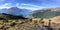 A hiker taking a photo as shown by his shadow while at a lookout over the gorgeous town of Queenstown and Lake Wakatipu