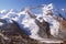 Hiker on trail by Gorner Glacier, Zermatt, Switzerland