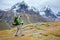 Hiker on the trek in Himalayas