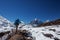 Hiker on the trek in Himalayas