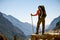 Hiker on the trek in Himalayas