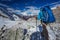 Hiker on the trek in Himalayas